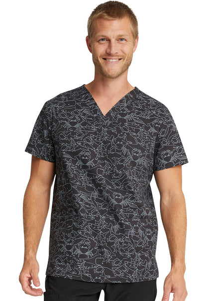 Shark Fish Cherokee Print Unisex V Neck Scrub Top CK691 STKH - Scrubs Select