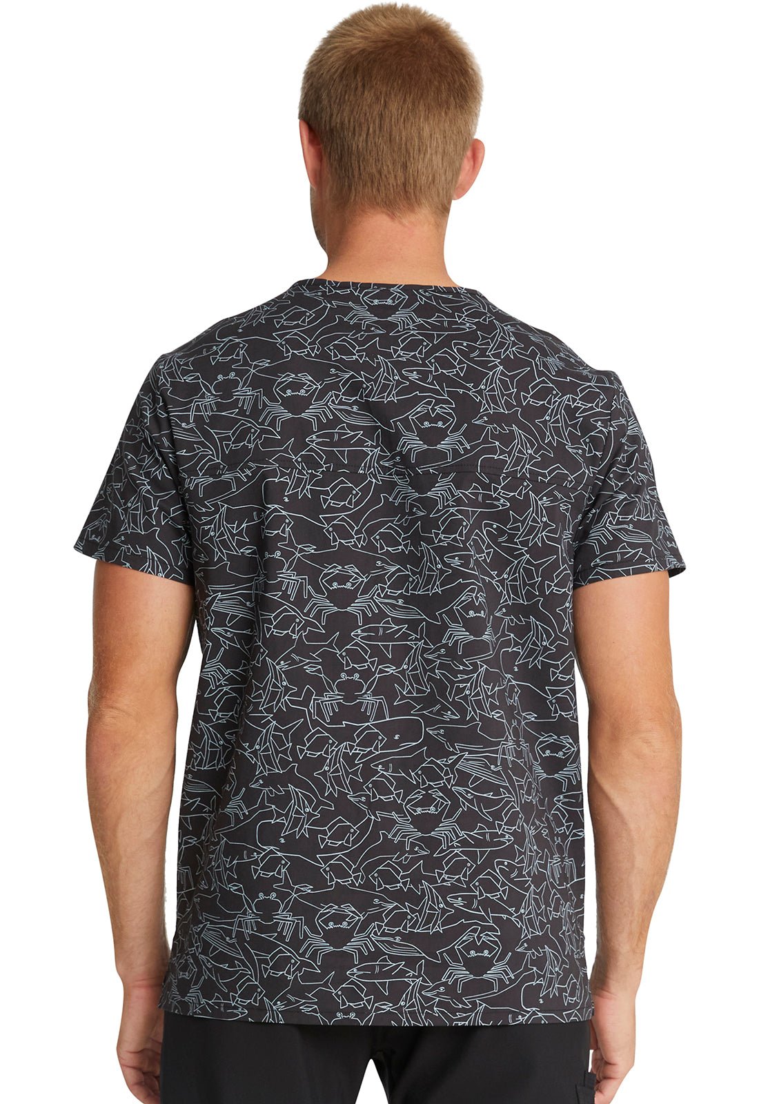 Shark Fish Cherokee Print Unisex V Neck Scrub Top CK691 STKH - Scrubs Select