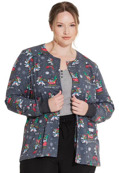 Sleigh All Day Magic Dickies Unicorn Christmas Snap Front Scrub Jacket DK309 SGDM - Scrubs Select
