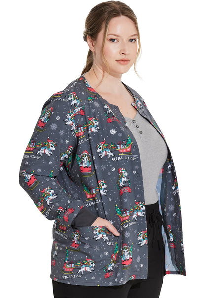 Sleigh All Day Magic Dickies Unicorn Christmas Snap Front Scrub Jacket DK309 SGDM - Scrubs Select