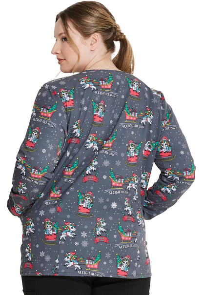 Sleigh All Day Magic Dickies Unicorn Christmas Snap Front Scrub Jacket DK309 SGDM - Scrubs Select