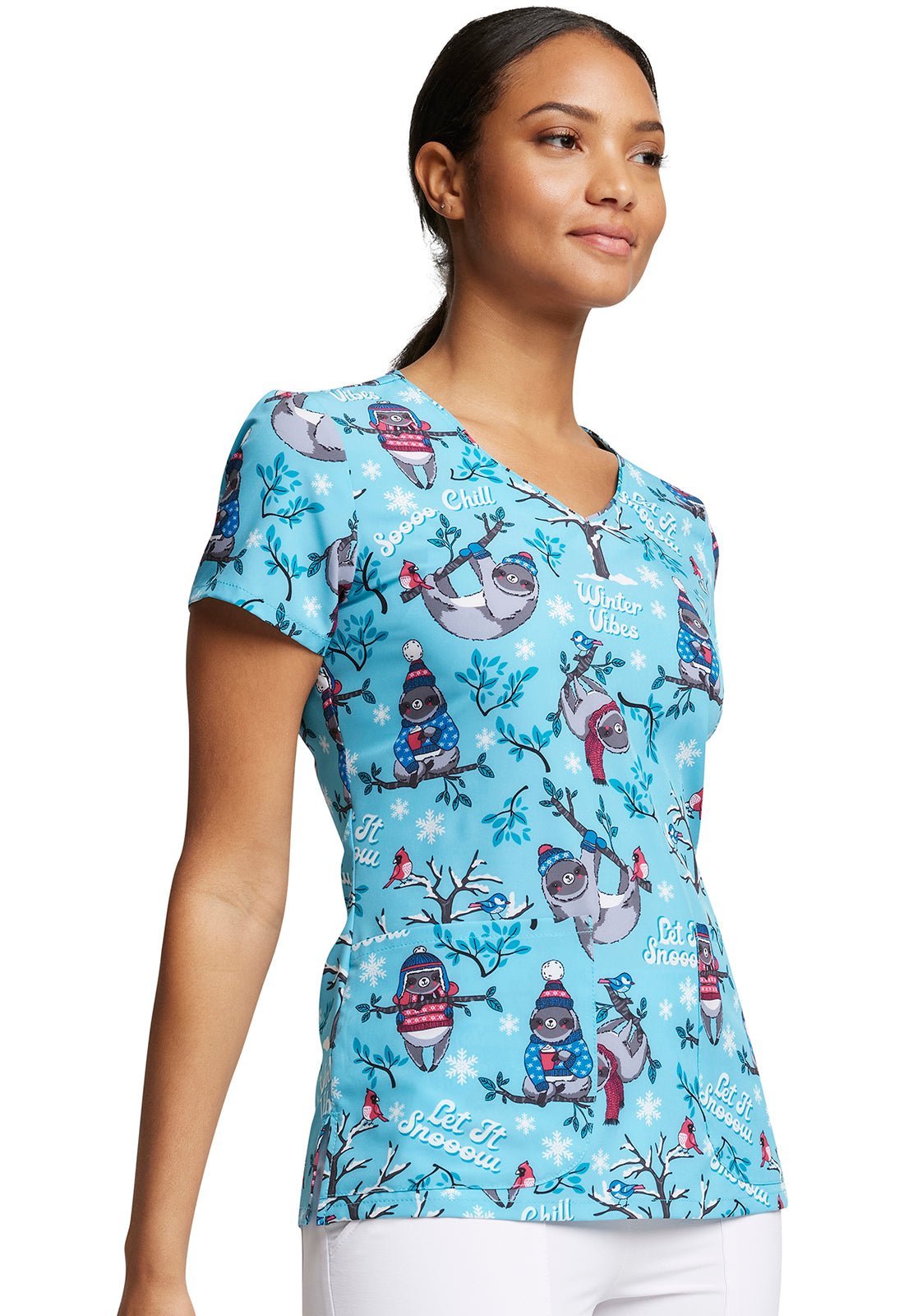 Sloth Dickies EDS Print V Neck Scrub Top DK852 WTVB - Scrubs Select
