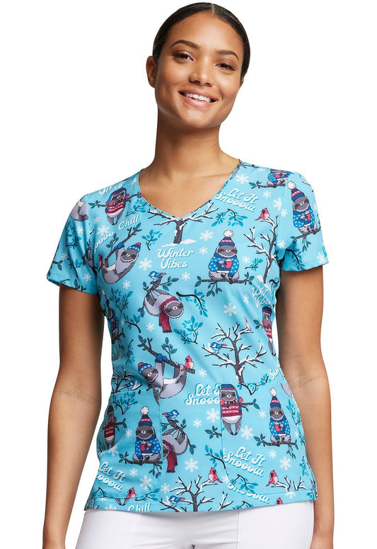 Sloth Dickies EDS Print V Neck Scrub Top DK852 WTVB - Scrubs Select