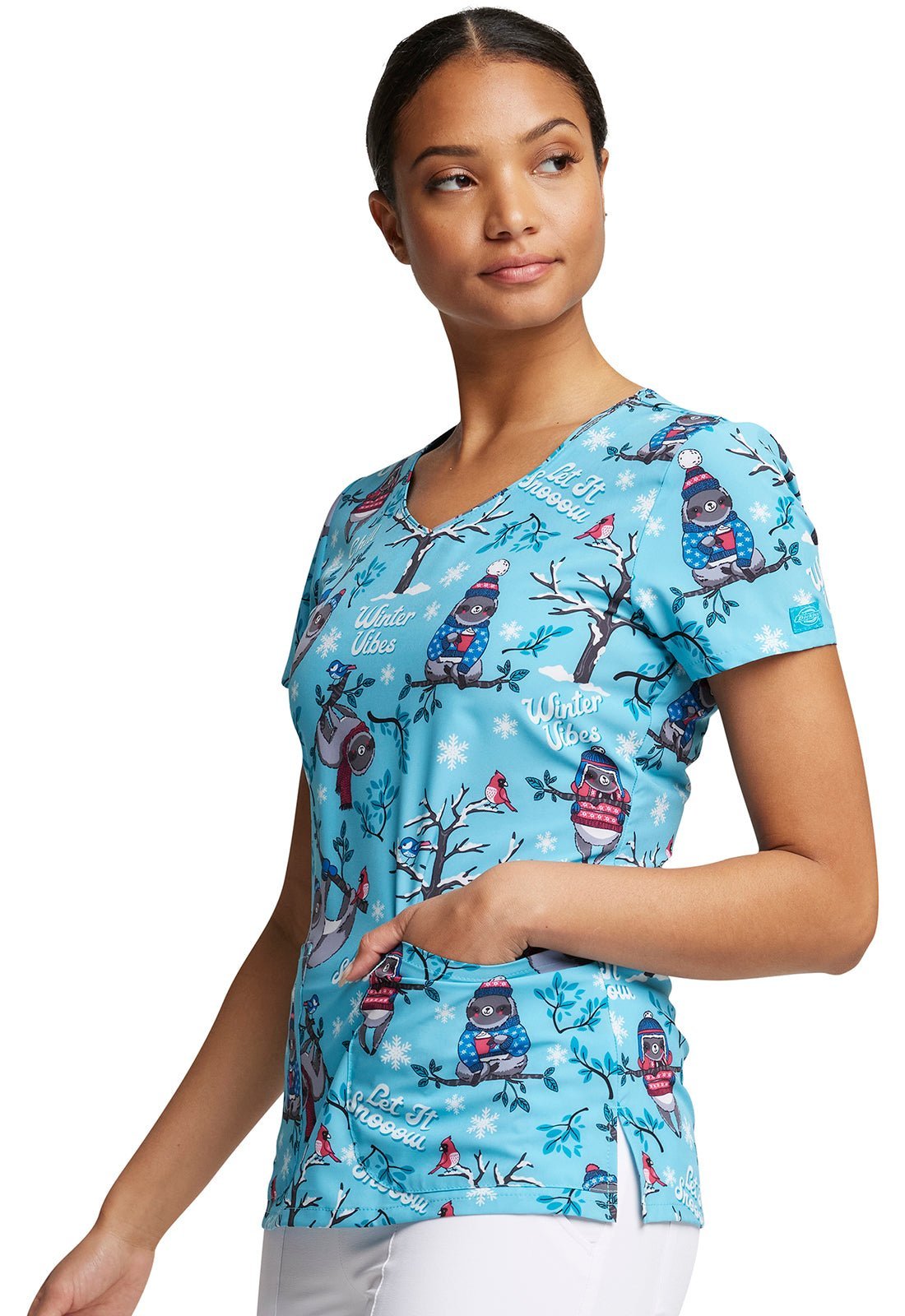 Sloth Dickies EDS Print V Neck Scrub Top DK852 WTVB - Scrubs Select