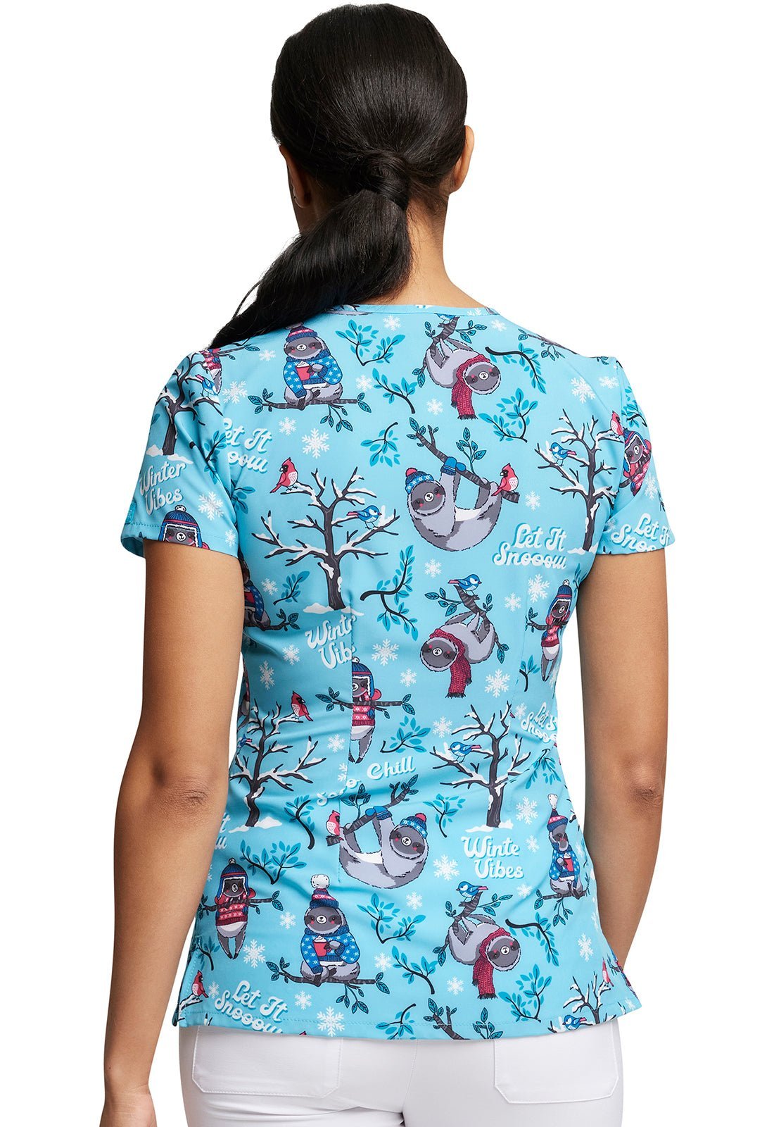 Sloth Dickies EDS Print V Neck Scrub Top DK852 WTVB - Scrubs Select