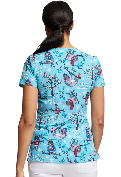 Sloth Dickies EDS Print V Neck Scrub Top DK852 WTVB - Scrubs Select