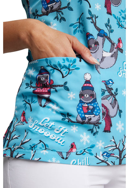 Sloth Dickies EDS Print V Neck Scrub Top DK852 WTVB - Scrubs Select