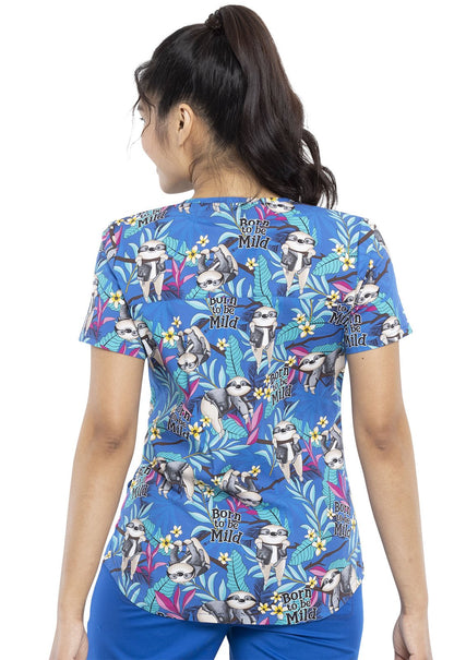 Sloth Print Cherokee V Neck Scrub Top CK652 BTML - Scrubs Select