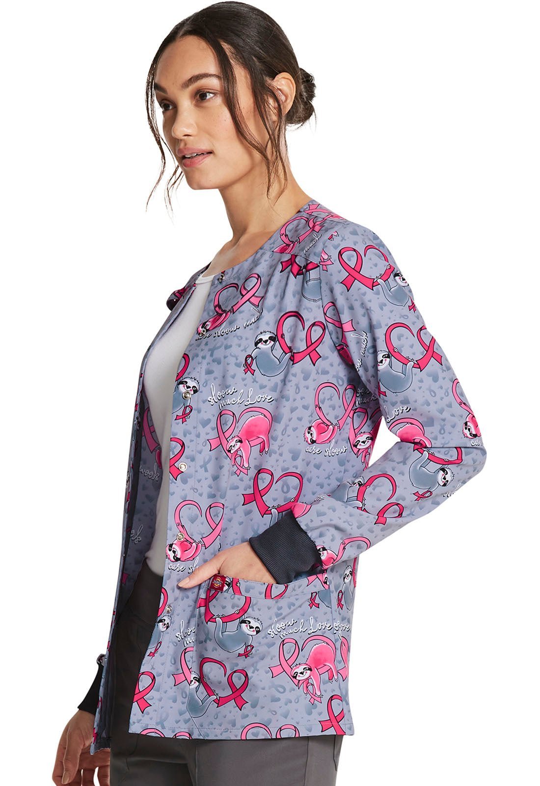Sloth Print Dickies Snap Front Scrub Awareness Jacket DK309 CASL - Scrubs Select