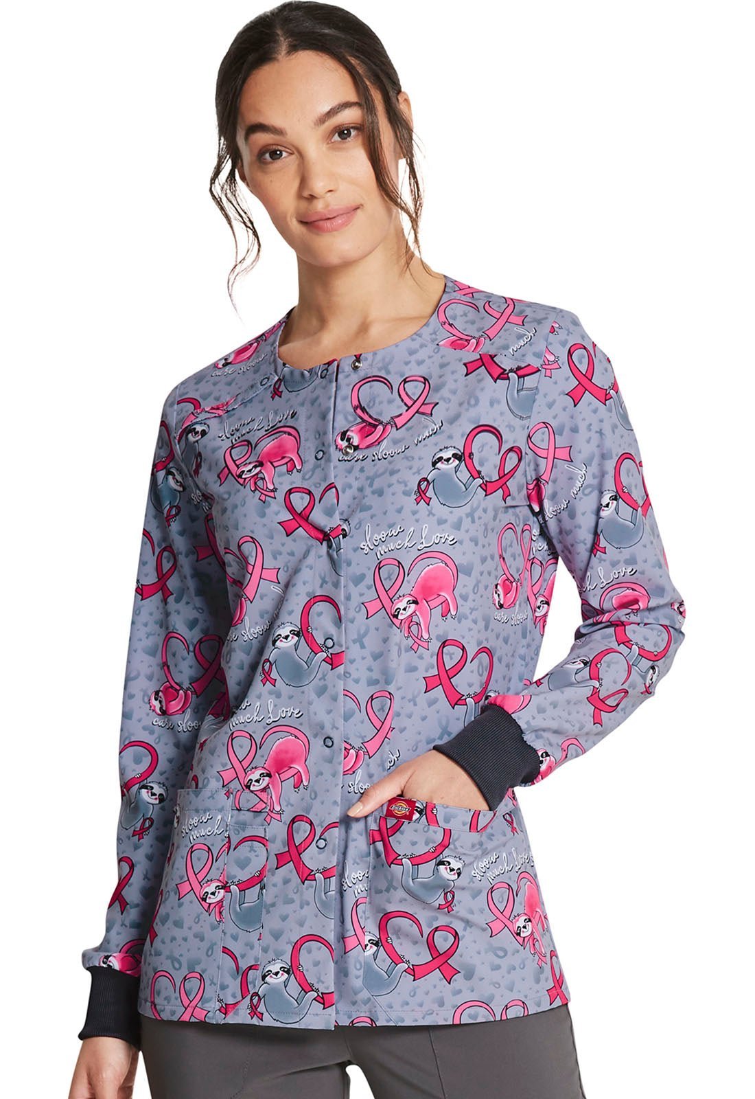 Sloth Print Dickies Snap Front Scrub Awareness Jacket DK309 CASL - Scrubs Select