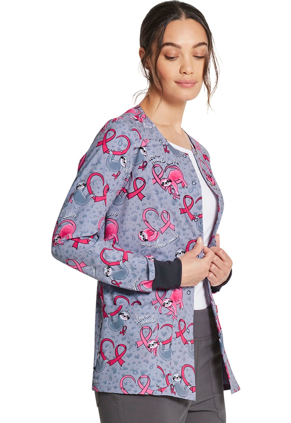 Sloth Print Dickies Snap Front Scrub Awareness Jacket DK309 CASL - Scrubs Select