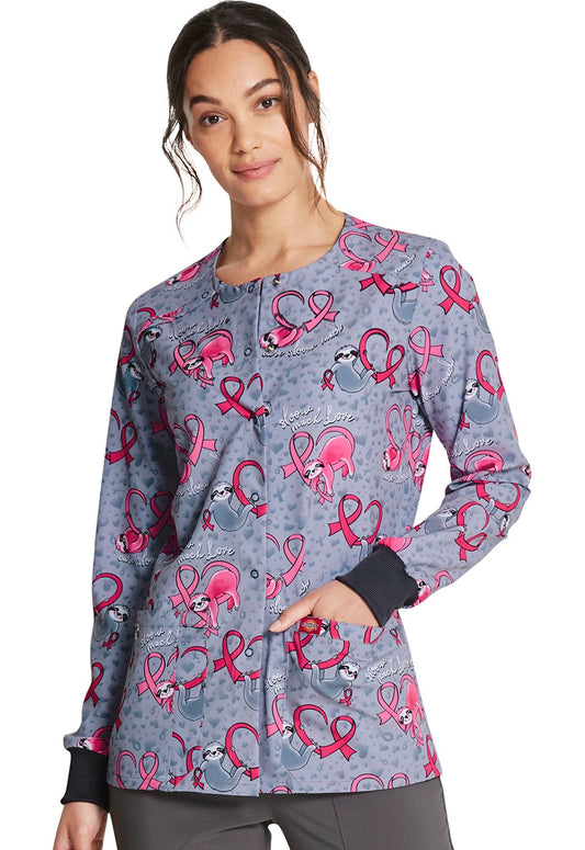 Sloth Print Snap Front Scrub Awareness Jacket DK309 CASL - Scrubs Select