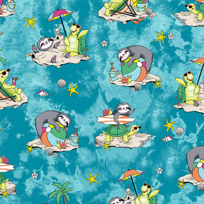 Slow Tide Cherokee Sloth Turtle Print V Neck Scrub Top CK671 SOTD - Scrubs Select