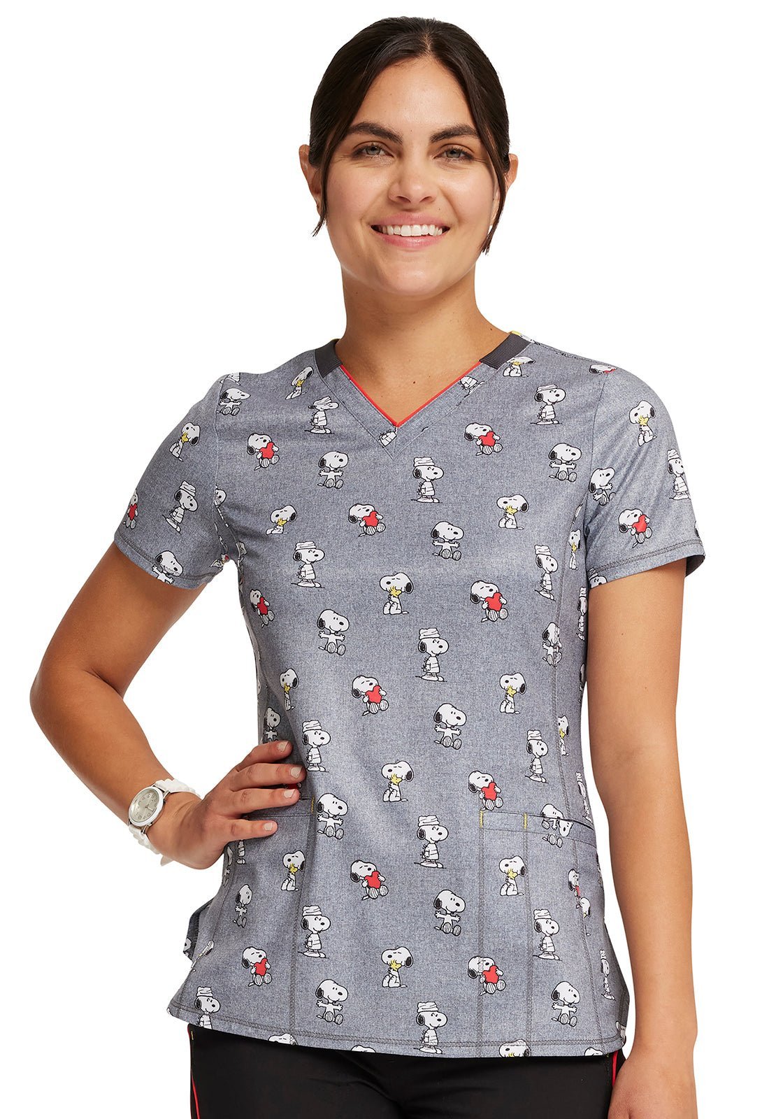 Snoopy Love Cherokee Peanuts Peanuts Infinity Print V Neck Scrub Top CK709 PNYV - Scrubs Select