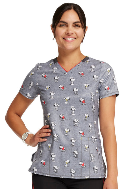 Snoopy Love Cherokee Peanuts Peanuts Infinity Print V Neck Scrub Top CK709 PNYV - Scrubs Select