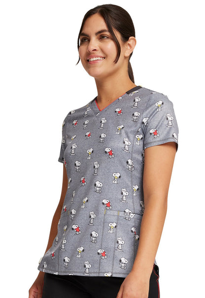 Snoopy Love Cherokee Peanuts Peanuts Infinity Print V Neck Scrub Top CK709 PNYV - Scrubs Select