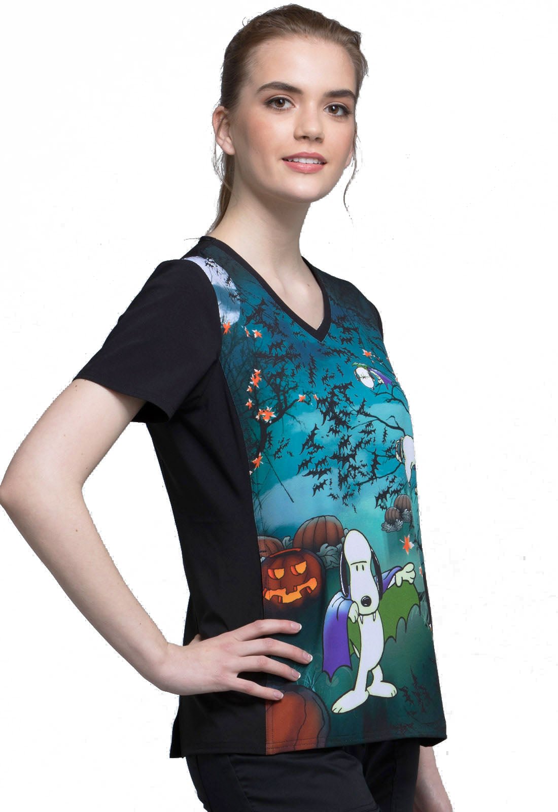 Snoopy Tooniforms Licensed Peanuts Halloween V Neck Scrub Top TF627 PNUL - Scrubs Select