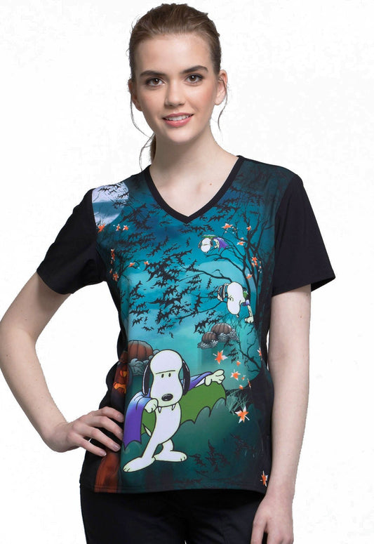 Snoopy Tooniforms Licensed Peanuts Halloween V Neck Scrub Top TF627 PNUL - Scrubs Select
