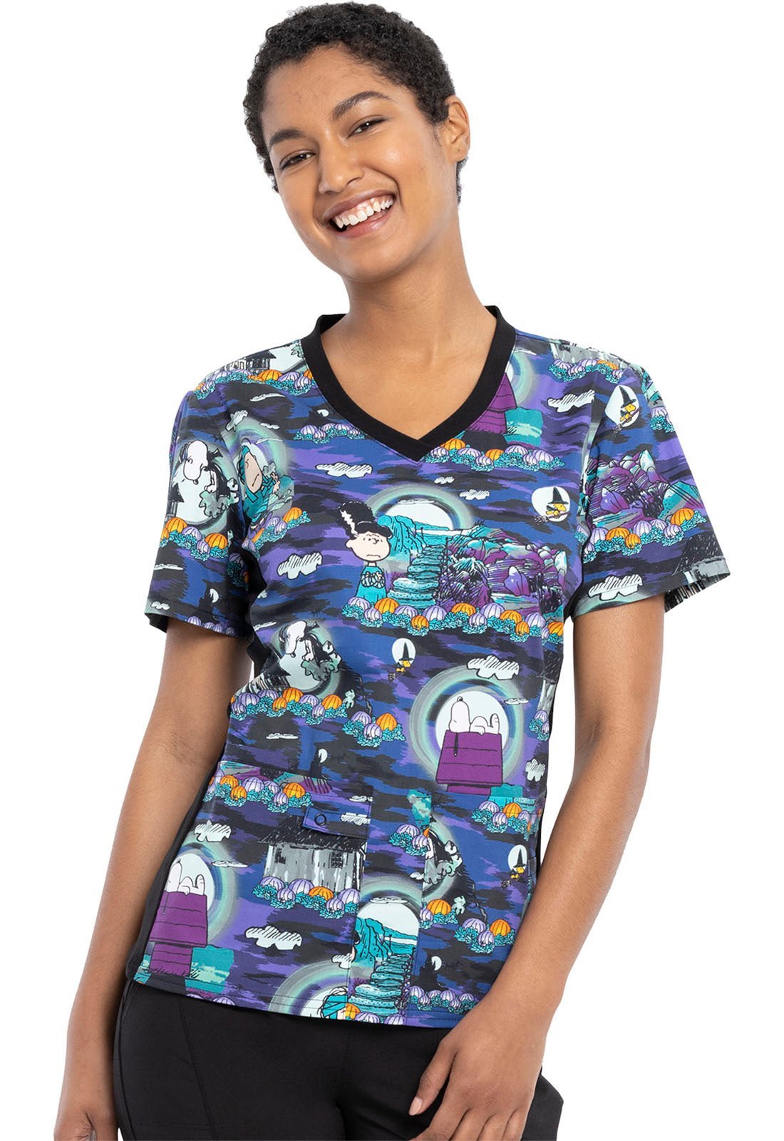 Snoopy Tooniforms Licensed Peanuts Halloween V Neck Scrub Top TF636 PNMK - Scrubs Select