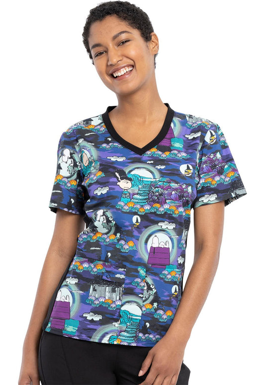 Snoopy Tooniforms Licensed Peanuts Halloween V Neck Scrub Top TF636 PNMK - Scrubs Select