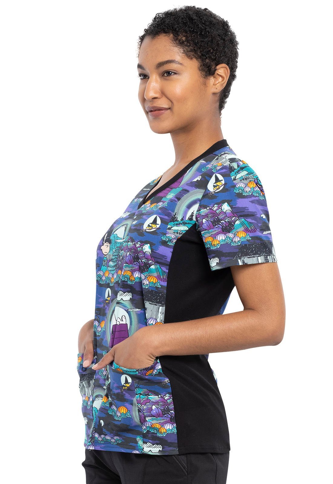 Snoopy Tooniforms Licensed Peanuts Halloween V Neck Scrub Top TF636 PNMK - Scrubs Select
