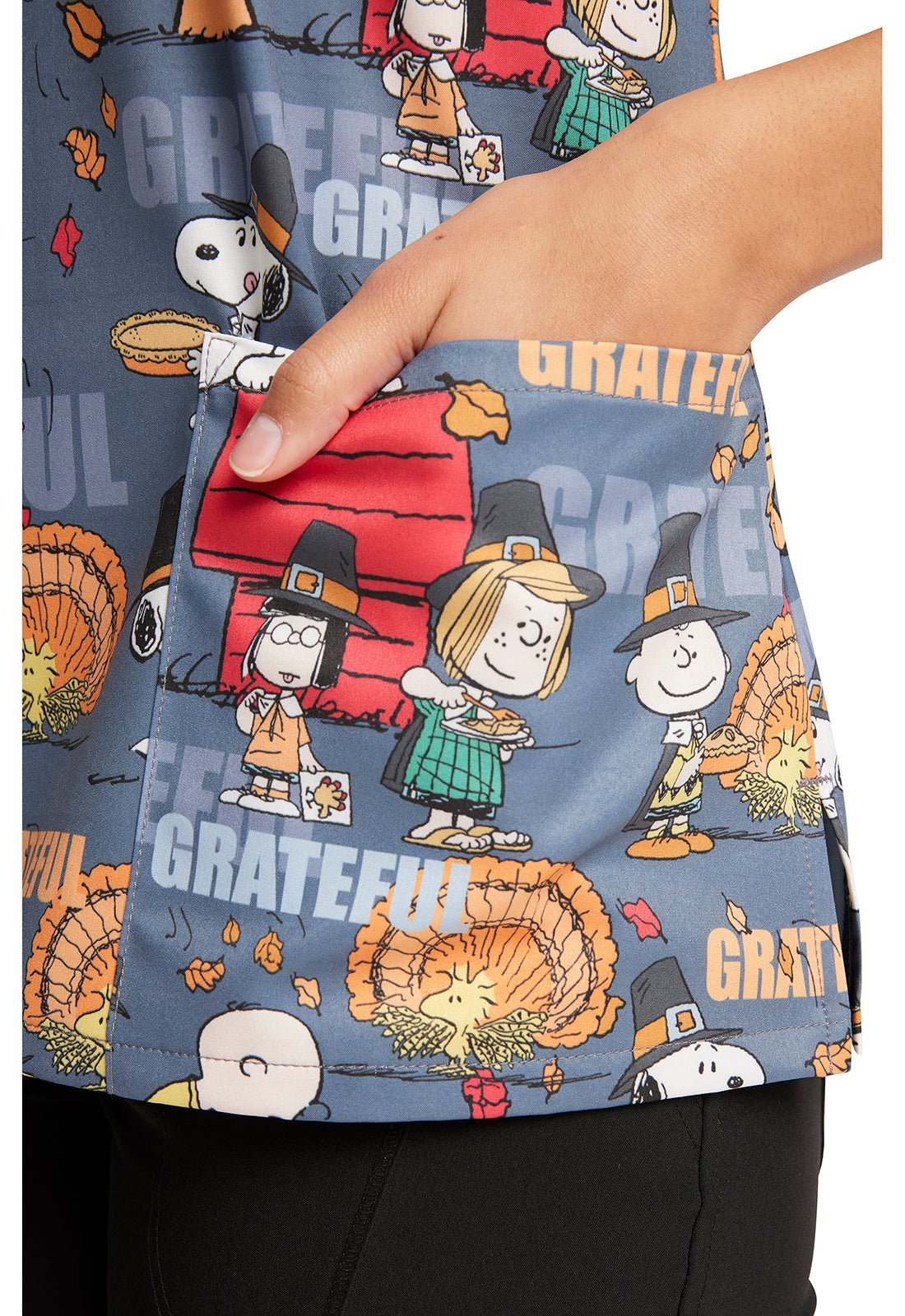 Snoopy Tooniforms Licensed Peanuts Thanksgiving V Neck Scrub Top TF614 PNRT - Scrubs Select