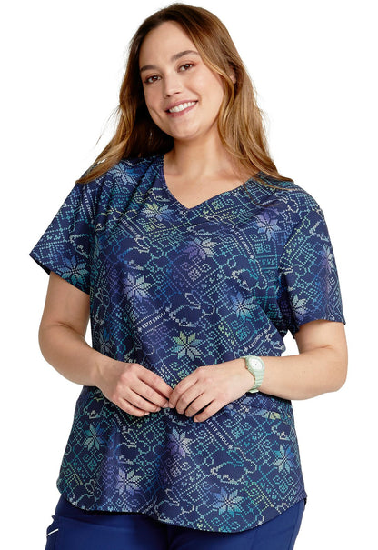 Snow Bunny Like U Cherokee Animal Print V Neck Scrub Top CK637 SOBK - Scrubs Select