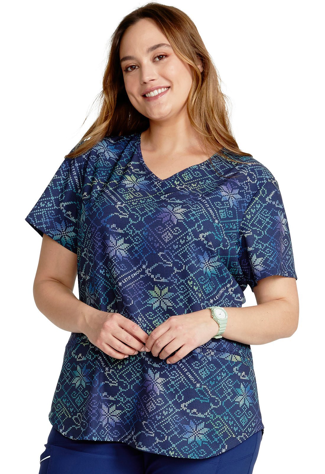 Snow Bunny Like U Cherokee Animal Print V Neck Scrub Top CK637 SOBK - Scrubs Select