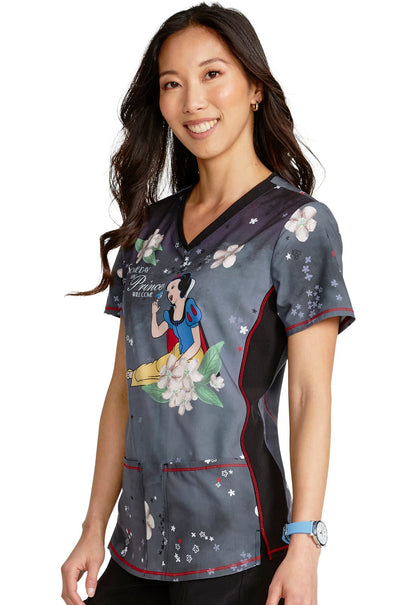 Snow White Cherokee Tooniforms Disney V Neck Top TF783 PRHW - Scrubs Select
