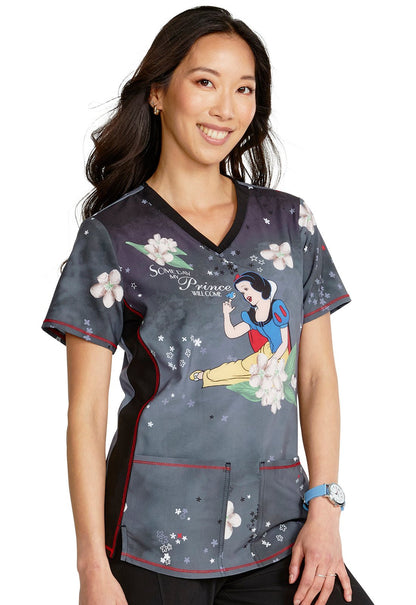 Snow White Cherokee Tooniforms Disney V Neck Top TF783 PRHW - Scrubs Select