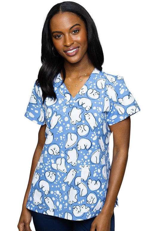 Snowball Med Couture Print V Neck Scrub Top MC8564 SWBL - Scrubs Select