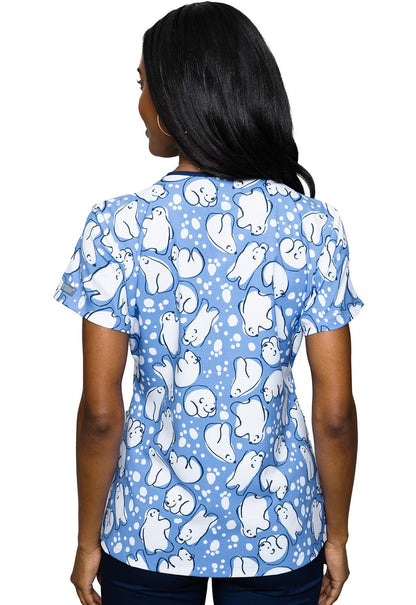 Snowball Med Couture Print V Neck Scrub Top MC8564 SWBL - Scrubs Select