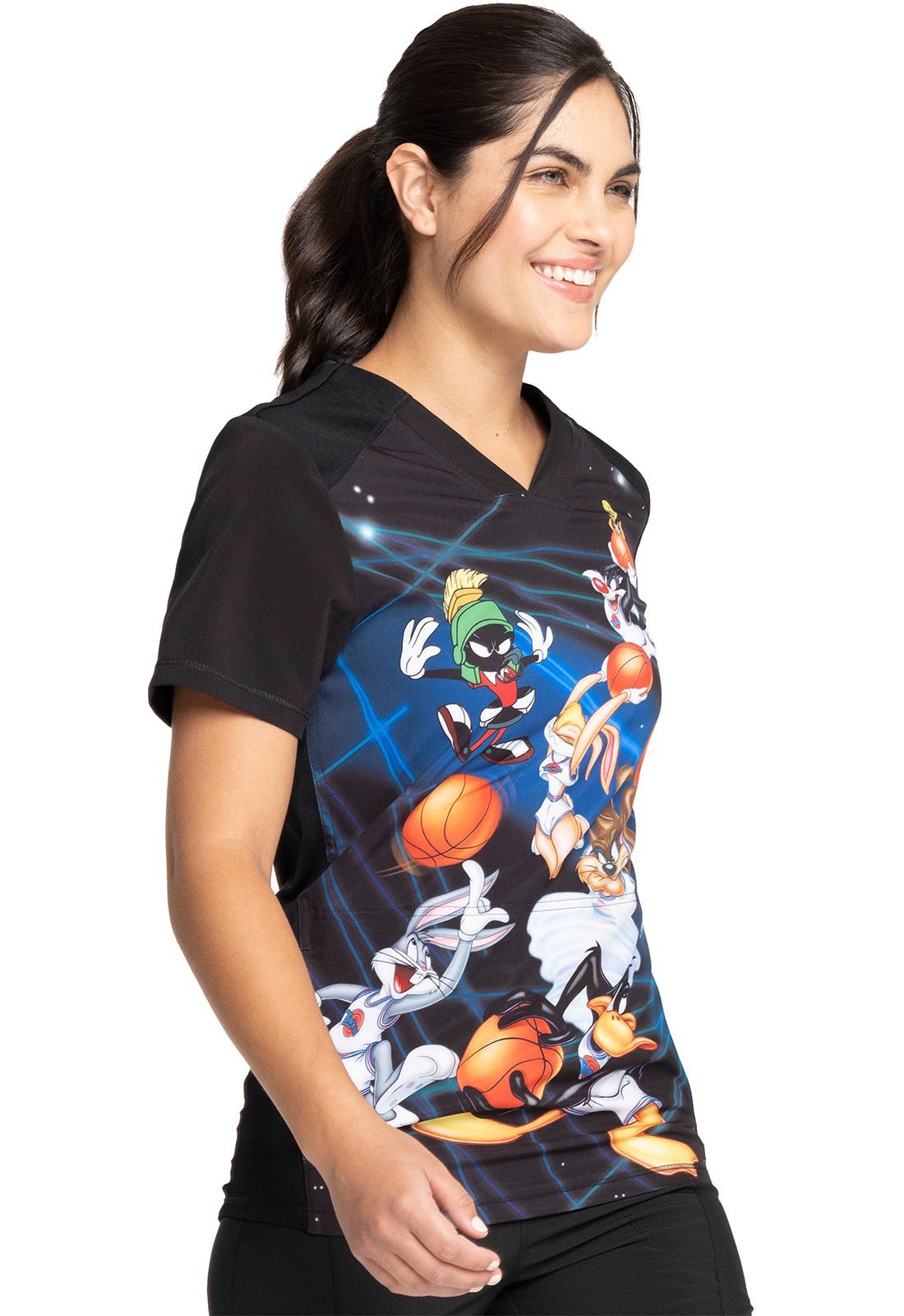Space Jam Cherokee Tooniforms Looney Tunes Unisex V Neck Scrub Top TF714 LTSJ - Scrubs Select