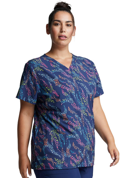 Spot Print Dickies EDS V Neck Scrub Top DK717 SFSP - Scrubs Select