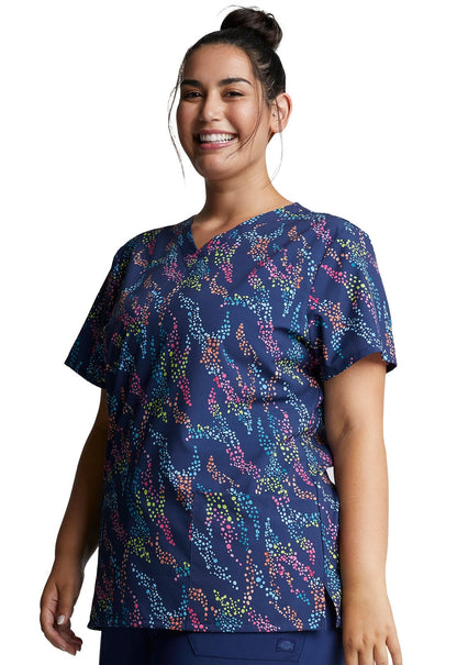 Spot Print Dickies EDS V Neck Scrub Top DK717 SFSP - Scrubs Select