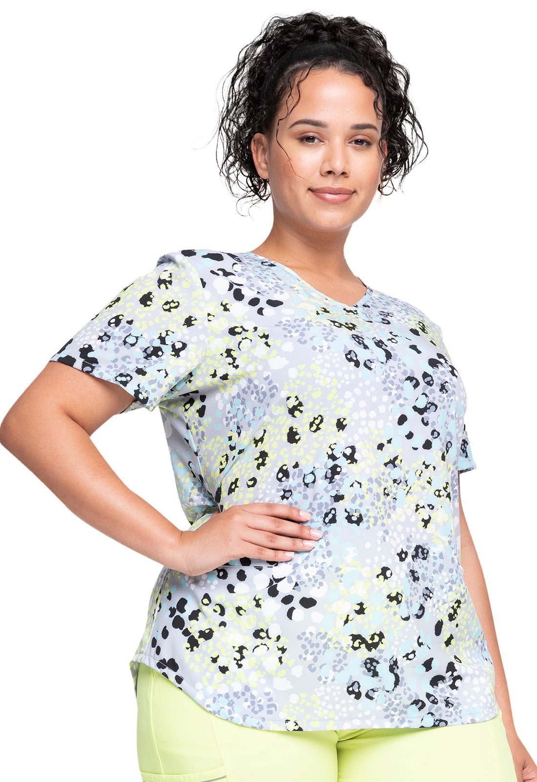 Spots Cherokee Print V Neck Scrub Top CK637 SGWD - Scrubs Select
