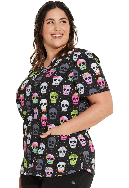 Squad Ghouls Dickies Print V Neck Scrub Top DK876 SQGL - Scrubs Select