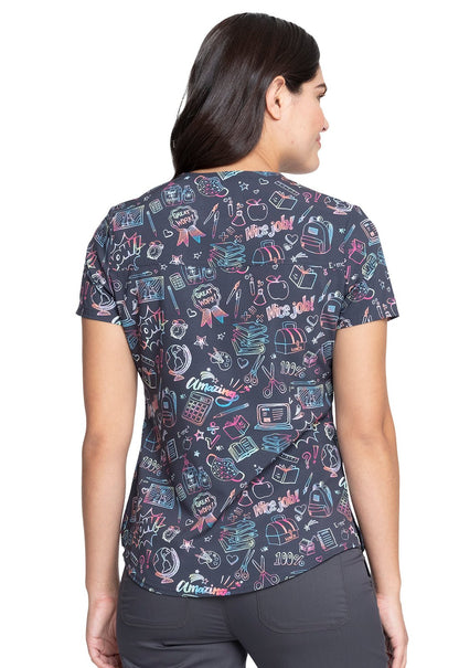 Student Stuff Cherokee Print Tuckable V Neck Scrub Top CK664 STTF - Scrubs Select