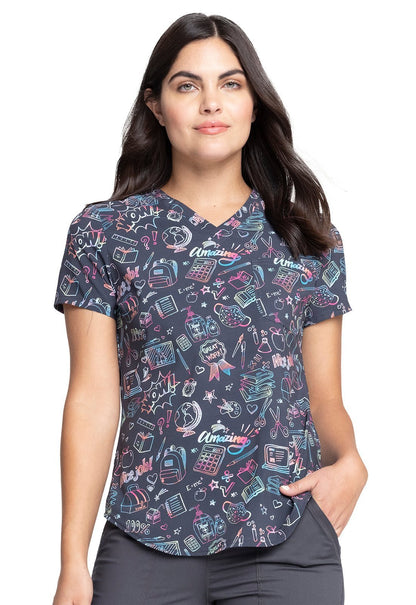 Student Stuff Cherokee Print Tuckable V Neck Scrub Top CK664 STTF - Scrubs Select