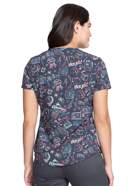Student Stuff Cherokee Print Tuckable V Neck Scrub Top CK664 STTF - Scrubs Select