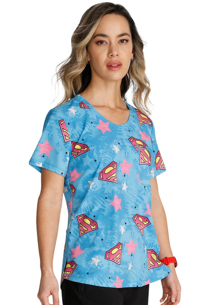 Supergirl Cherokee Tooniforms DC Comics Rounded V Neck Scrub Top TF786 DMSO - Scrubs Select