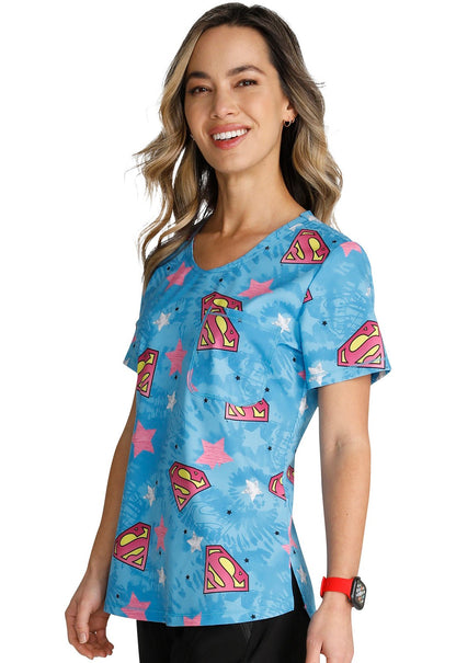 Supergirl Cherokee Tooniforms DC Comics Rounded V Neck Scrub Top TF786 DMSO - Scrubs Select