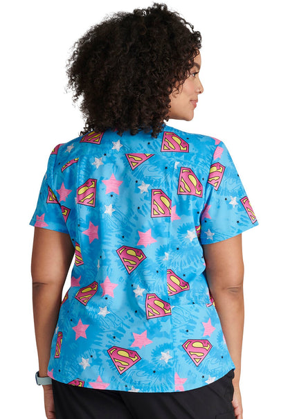 Supergirl Cherokee Tooniforms DC Comics Rounded V Neck Scrub Top TF786 DMSO - Scrubs Select