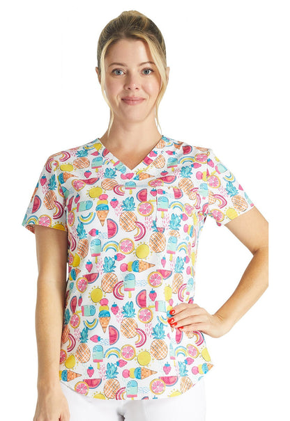 Sweet Vibes Cherokee Print Tuckable V Neck Scrub Top CK664 STVB - Scrubs Select