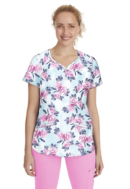Taffy Pink Healing Hands Isabel Curved Y Neck Scrub Top 2218SOR TFYPK - Scrubs Select