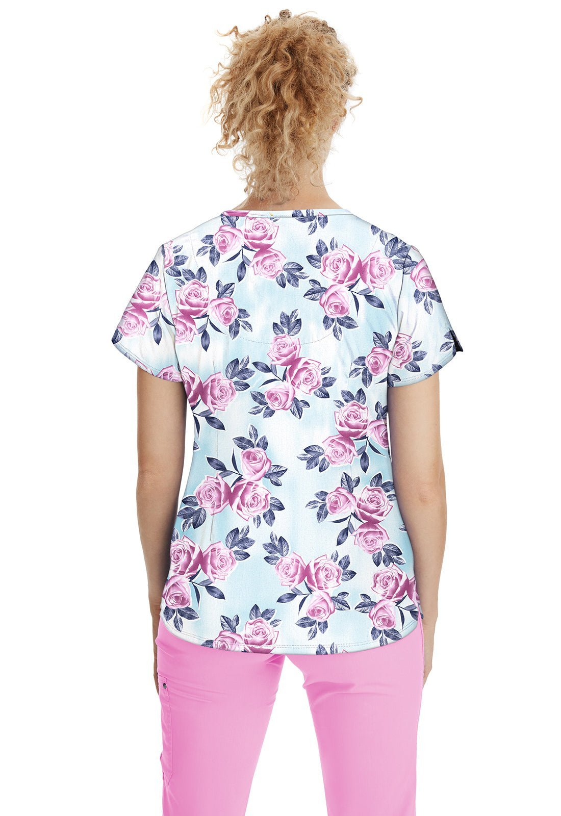 Taffy Pink Healing Hands Isabel Curved Y Neck Scrub Top 2218SOR TFYPK - Scrubs Select