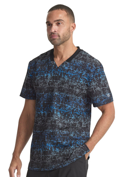 Texture Trail Royal Dickies Dynamix Men's V Neck Scrub Top DK607 TTRL - Scrubs Select