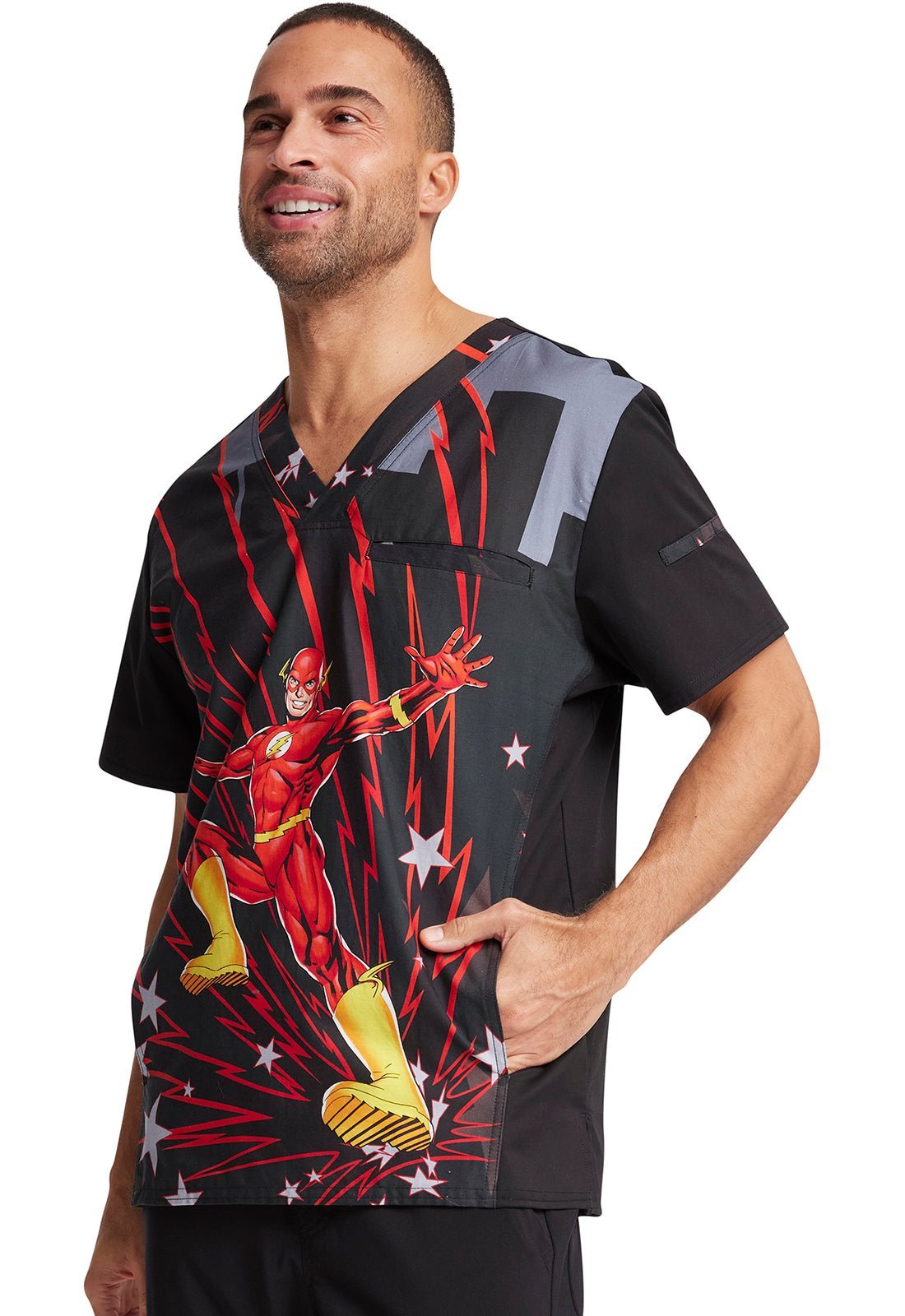 The Flash Tooniforms DC Comics Men's V Neck Scrub Top TF700 DMGH - Scrubs Select