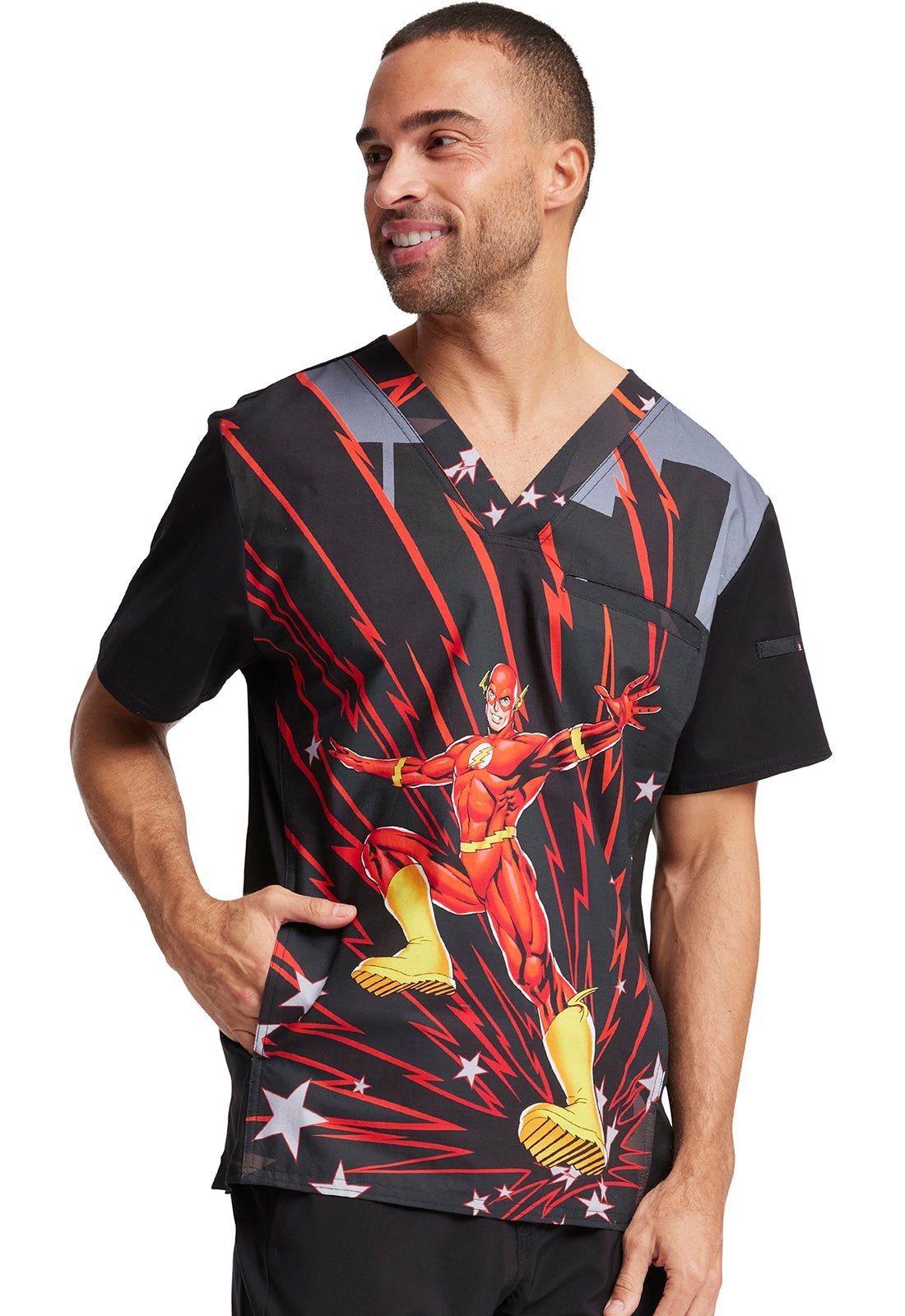 The Flash Tooniforms DC Comics Men's V Neck Scrub Top TF700 DMGH - Scrubs Select