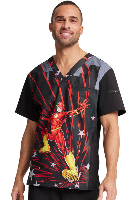 The Flash Tooniforms DC Comics Men's V Neck Scrub Top TF700 DMGH - Scrubs Select